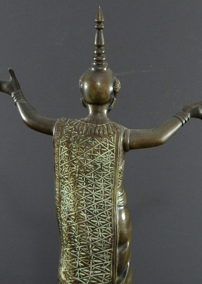 Thaïlande, Début Du XXème Siècle, Statue De Danseuse Traditionnelle En Bronze. -photo-4