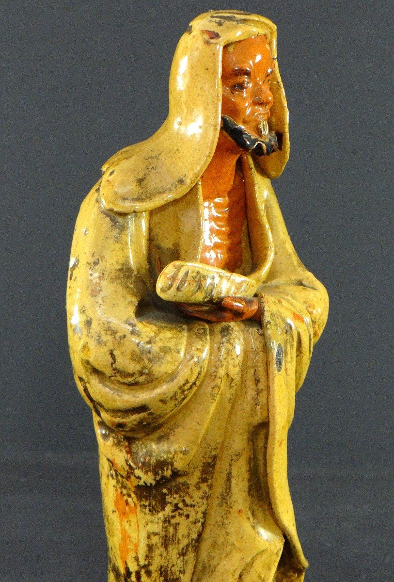 China, Beginning Of The 20th Century, Arhat Statue In Glazed Earth.-photo-2
