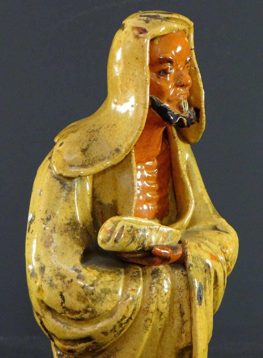 China, Beginning Of The 20th Century, Arhat Statue In Glazed Earth.-photo-6