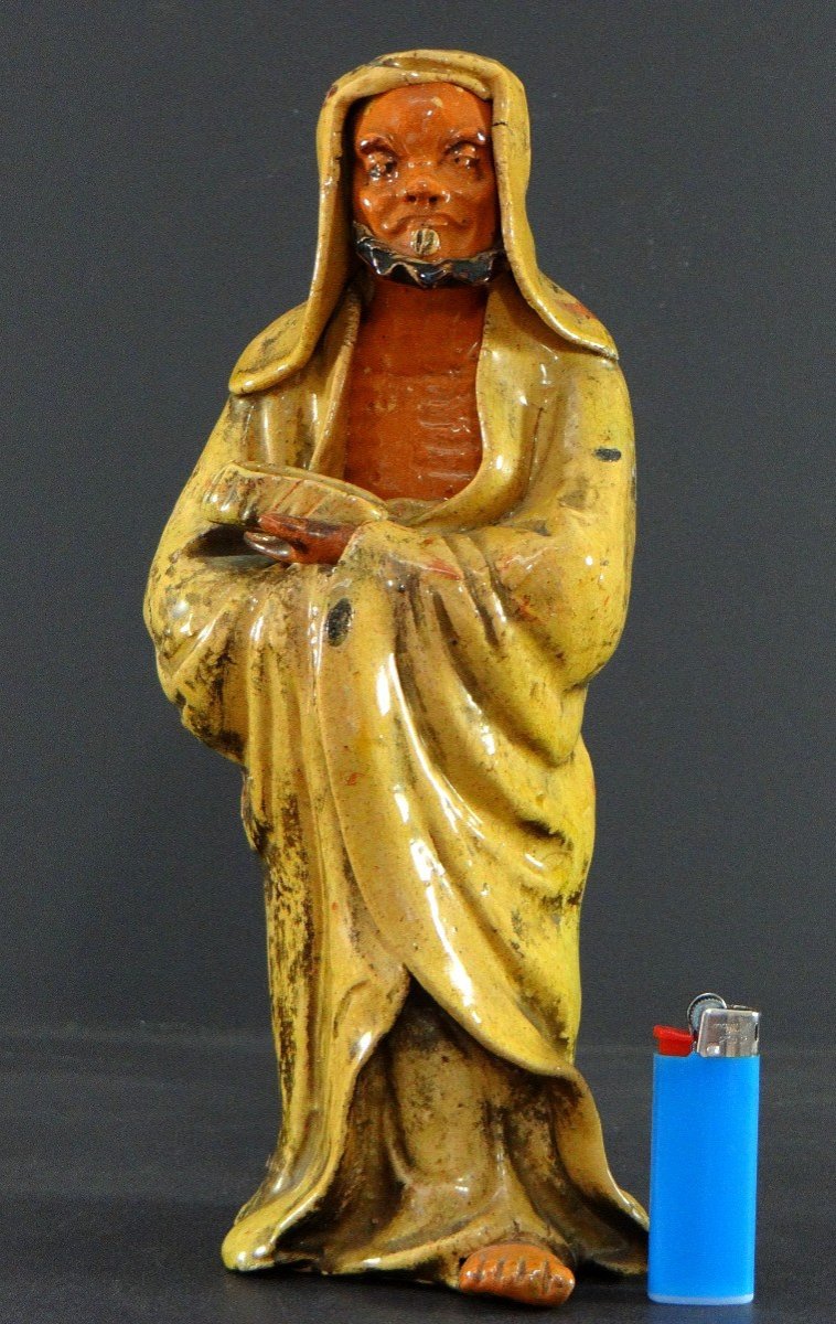 China, Beginning Of The 20th Century, Arhat Statue In Glazed Earth.-photo-8