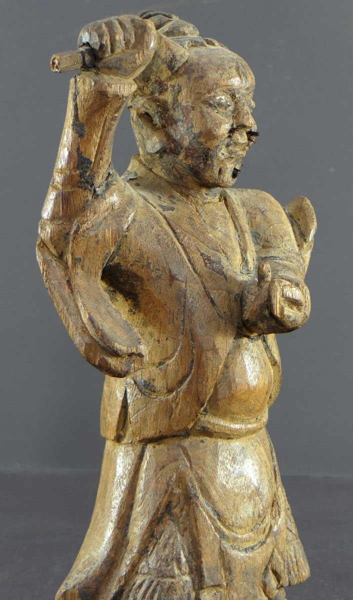 China, 18th Century, Qing Dynasty, Rare "yaksha" Demonic Spirit Statue In Carved Wood.-photo-3