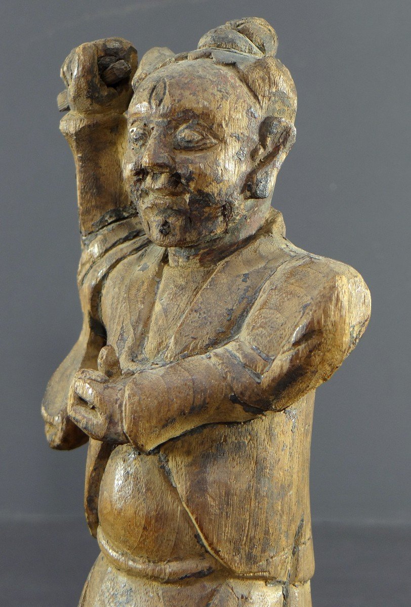 China, 18th Century, Qing Dynasty, Rare "yaksha" Demonic Spirit Statue In Carved Wood.-photo-6