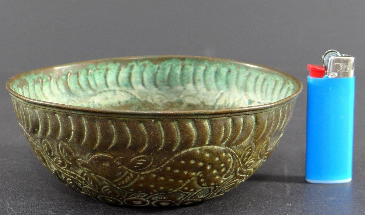 Islamic Art From The Beginning Of The XIXth Century, Hammered Bronze Cup Decor Of Animals And Plants.-photo-7