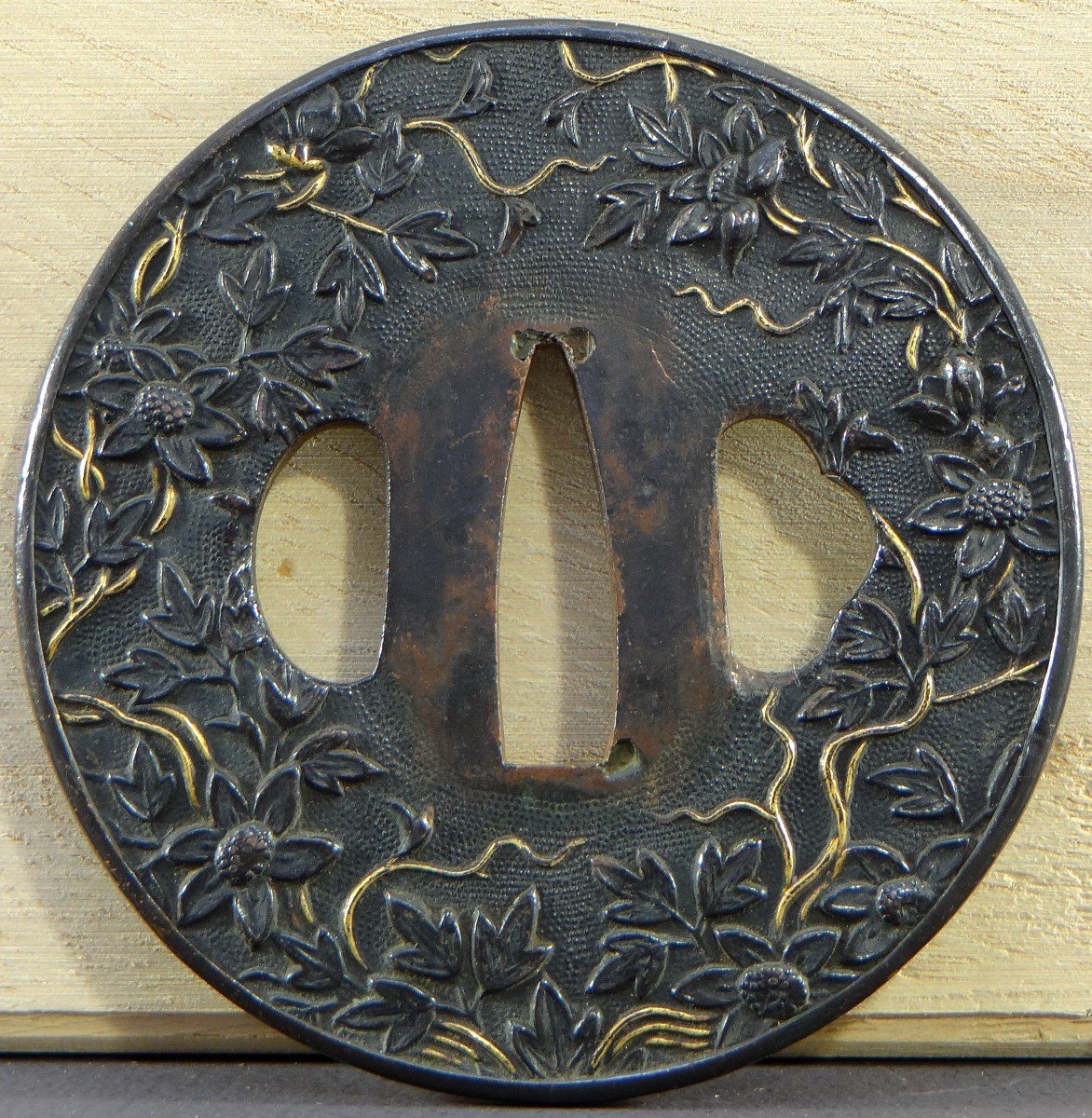 Japan, End Of The Edo Period (1603-1868), Samurai "tsuba" Saber Guard In Shakudo.-photo-3