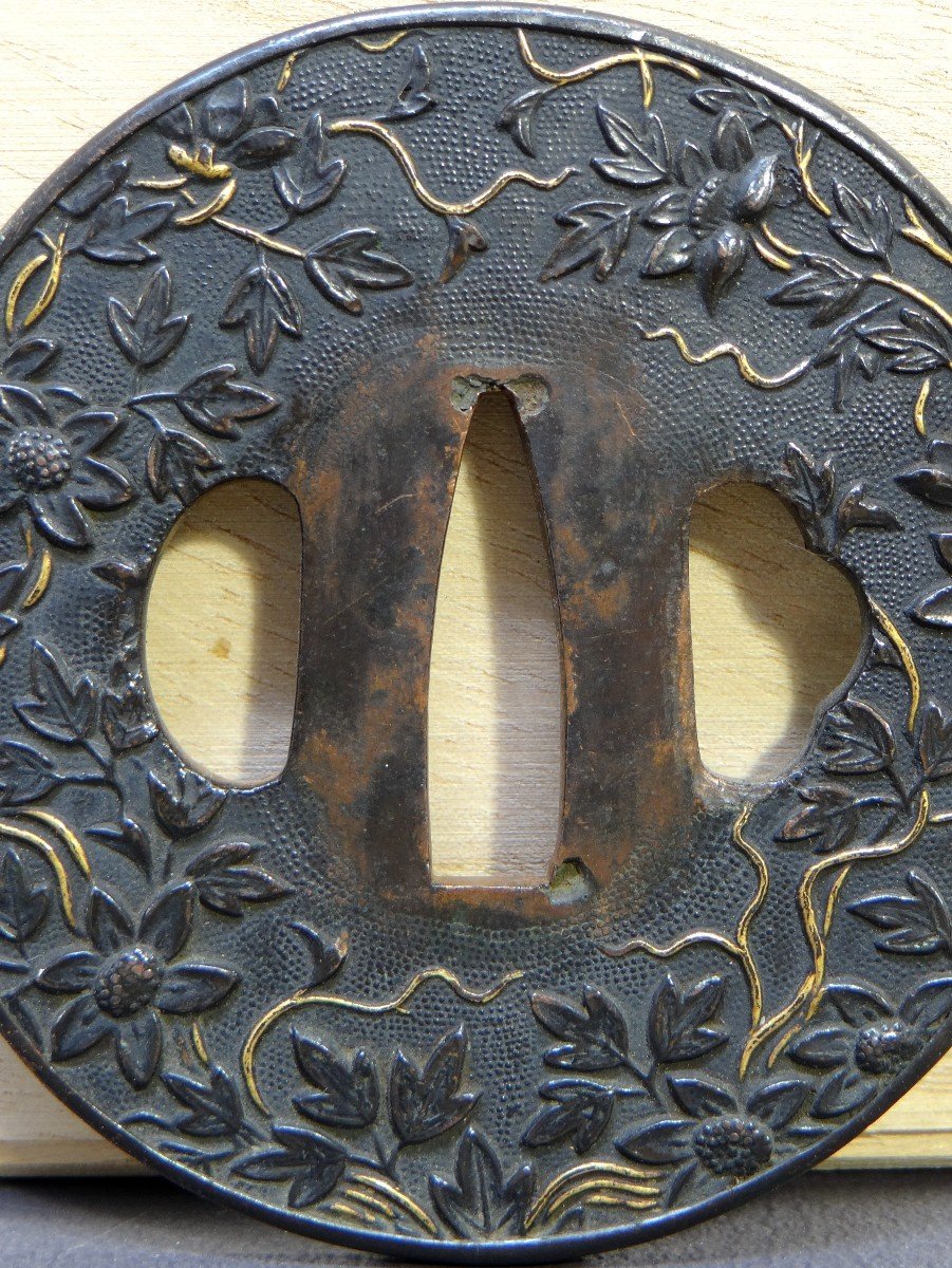 Japan, End Of The Edo Period (1603-1868), Samurai "tsuba" Saber Guard In Shakudo.-photo-4