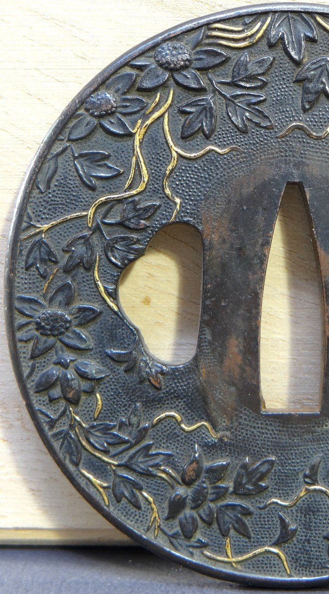 Japan, End Of The Edo Period (1603-1868), Samurai "tsuba" Saber Guard In Shakudo.-photo-4