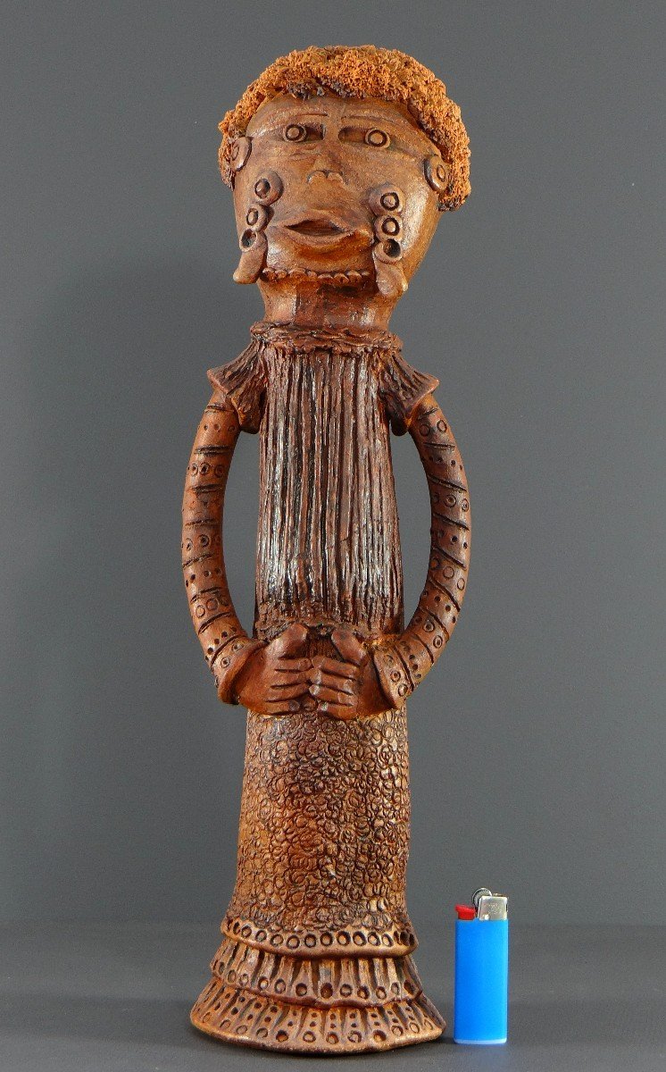 France, Années 1960, Grande Sculpture Anthropomorphe De Style Africaniste En Terre Cuite.-photo-8