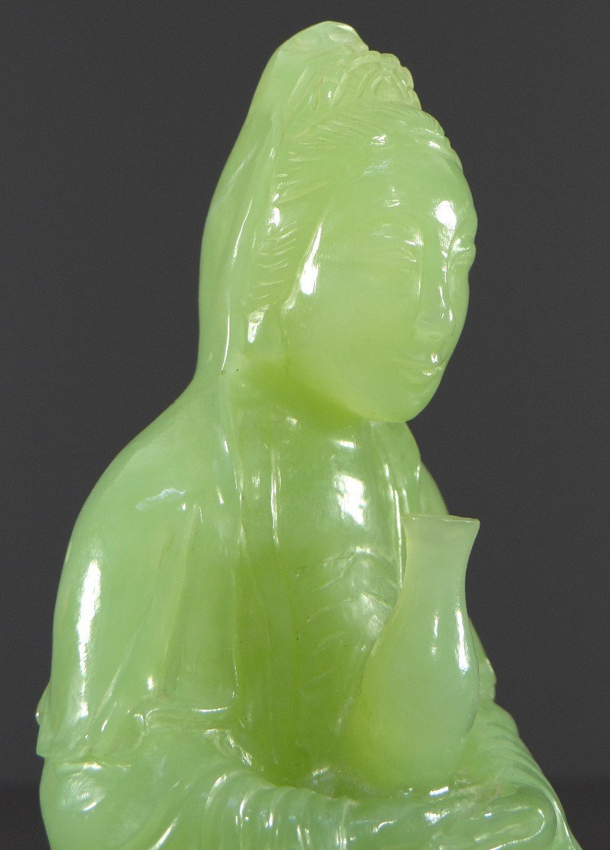 Chine, Années 1950/1960, Statue En Jade De Kwan Yin, Bodhisattva De La Compassion.-photo-5