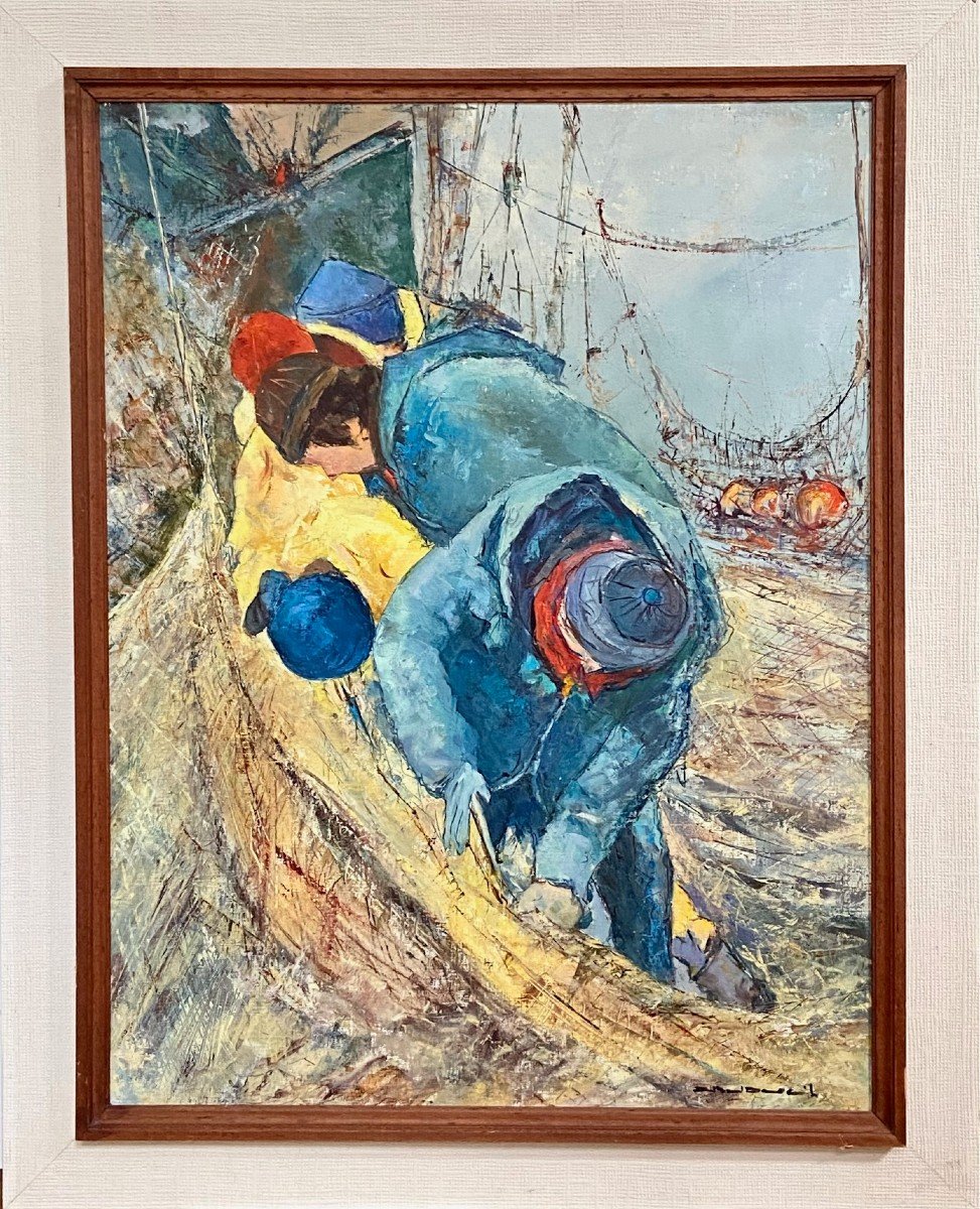 Charles Belbéoc'h (1926-2006), Tableau "Le Ramandage" Années 1980. 