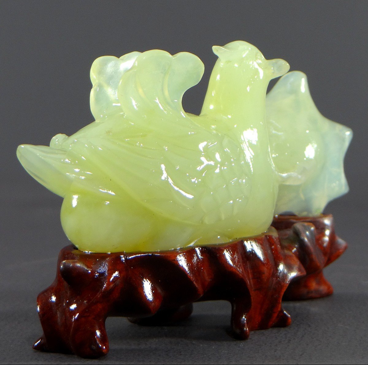 China, 1950s/1960s, Jade Duck And Flower Sculpture.-photo-3