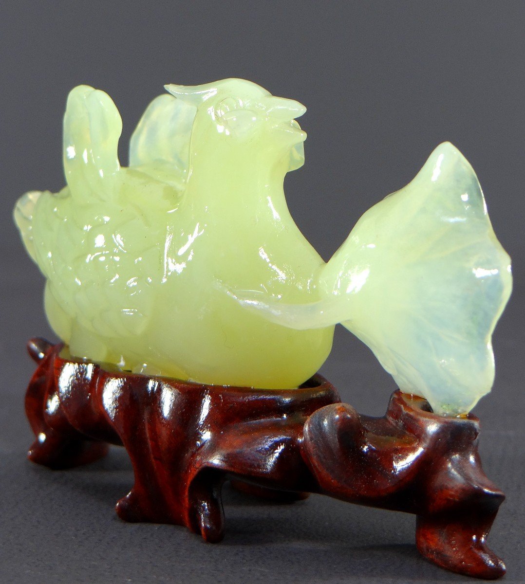 China, 1950s/1960s, Jade Duck And Flower Sculpture.-photo-4