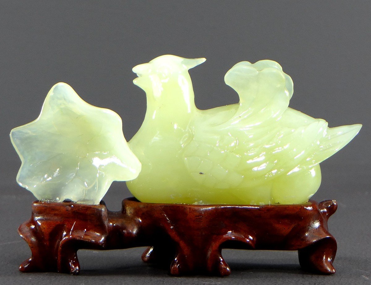 China, 1950s/1960s, Jade Duck And Flower Sculpture.