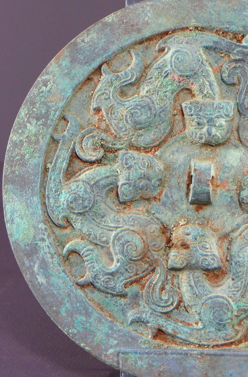 China, Qing Dynasty, Early 19th Century Or Earlier, Large Bronze Funerary Mirror.-photo-1