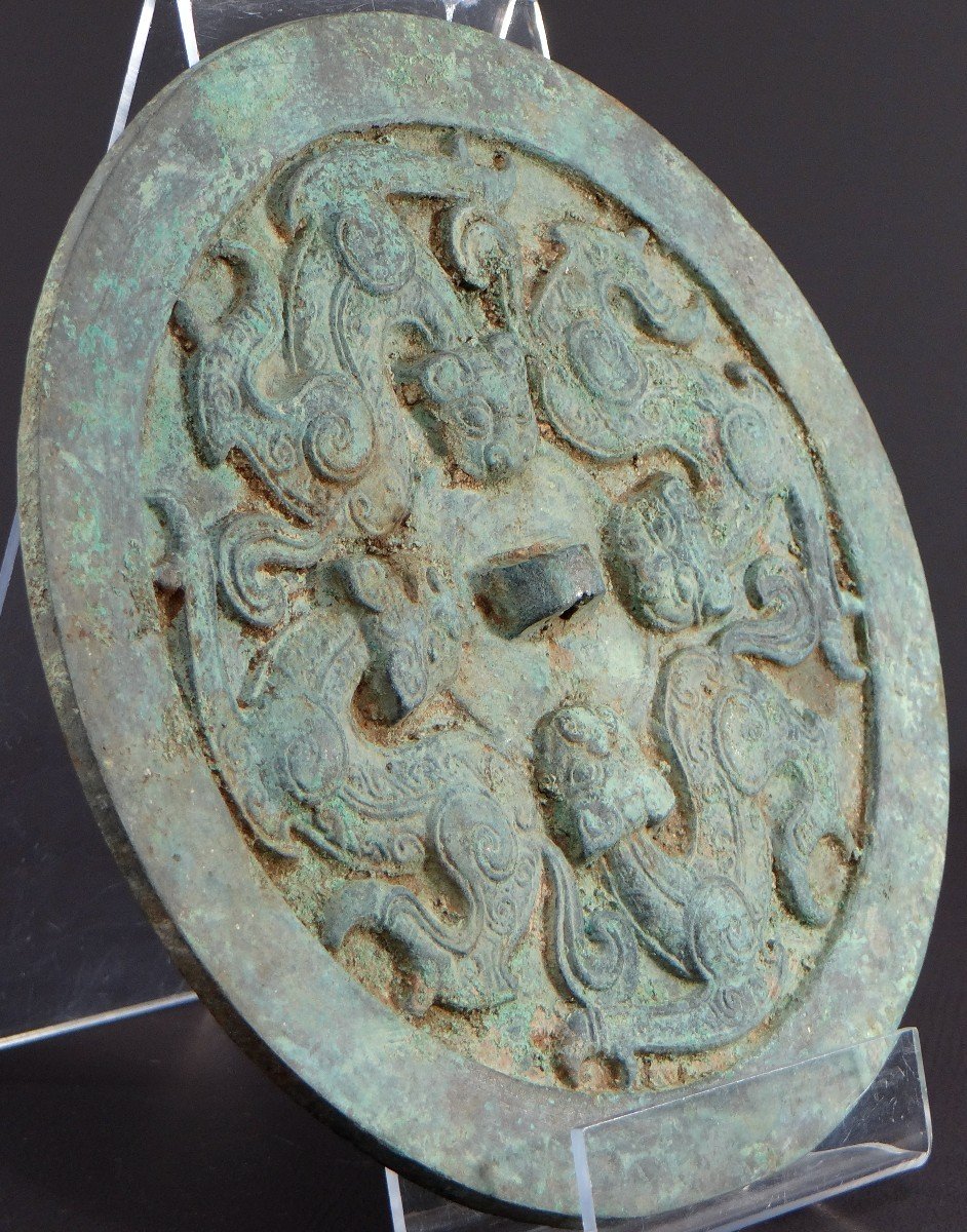 Chine, Dynastie Qing, Début Du XIXème Siècle Ou Antérieur, Grand Miroir Funéraire En Bronze. -photo-4