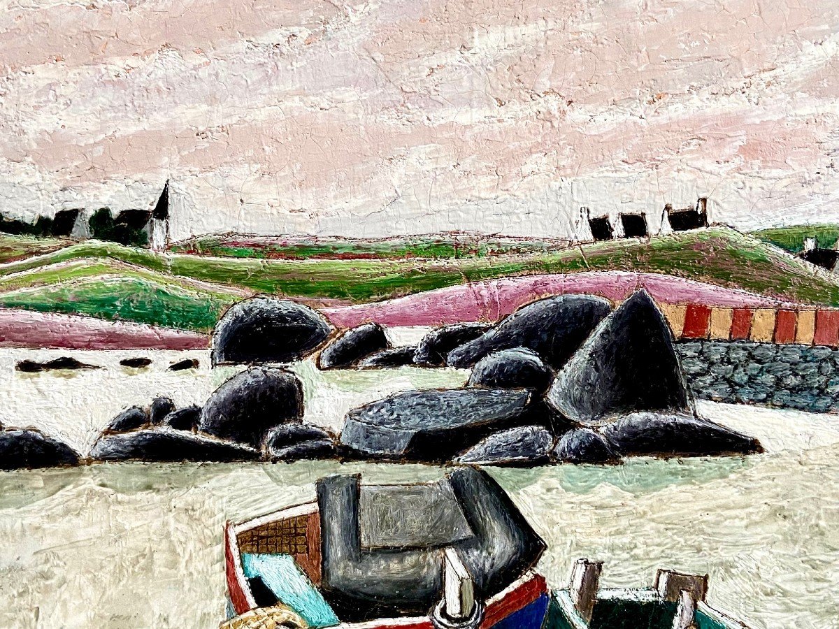 François Szulman, Tableau Années 1970, Vue De Port "barques Bretonnes".-photo-1