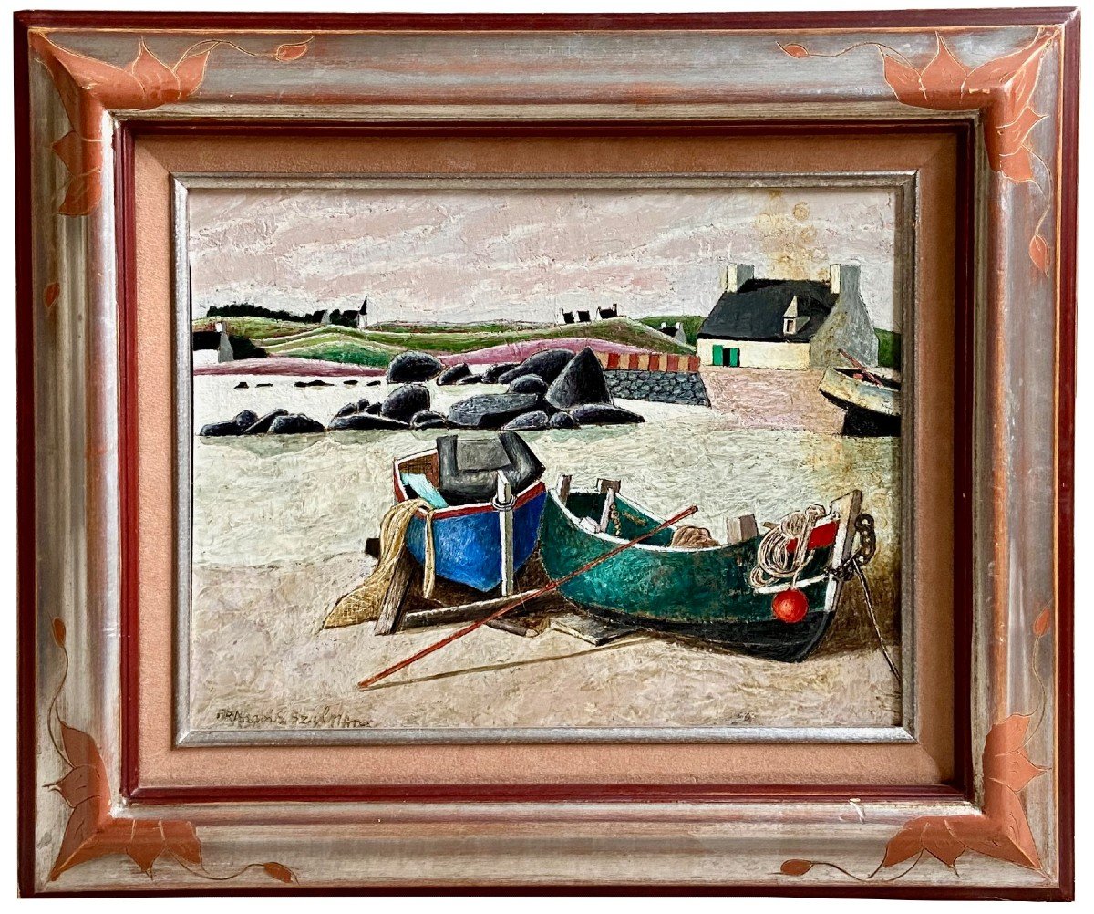 François Szulman, Tableau Années 1970, Vue De Port "barques Bretonnes".