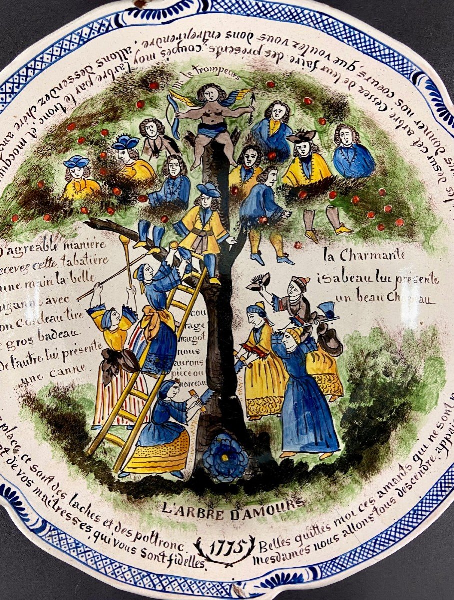 France, Auxerrois, Fin Du XIXème Siècle, Saladier En Faïence Polychrome Dit "à l'Arbre d'Amour"-photo-2