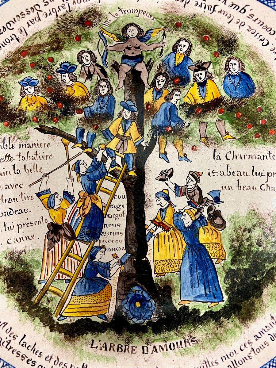 France, Auxerrois, Fin Du XIXème Siècle, Saladier En Faïence Polychrome Dit "à l'Arbre d'Amour"-photo-1