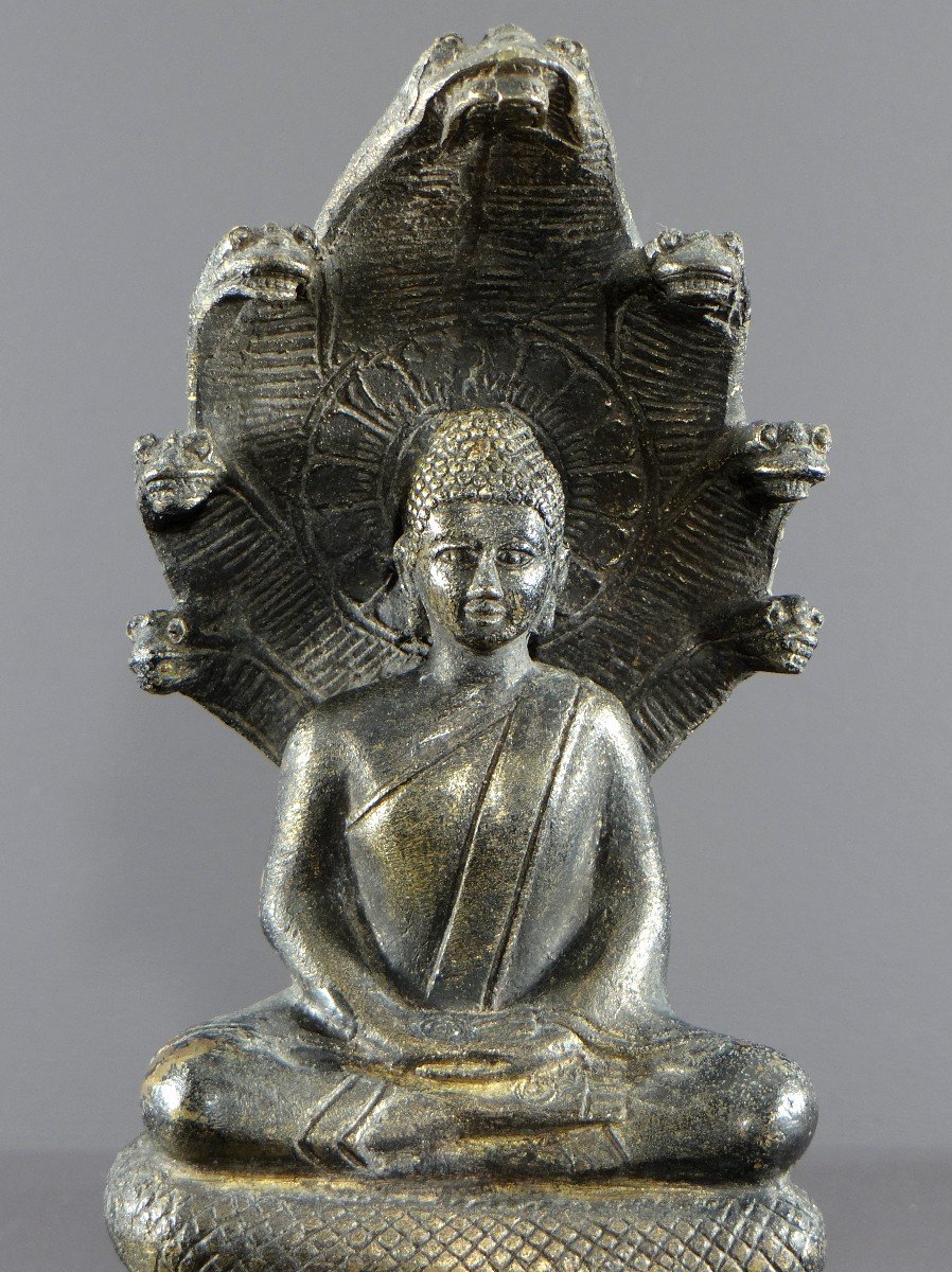 Thailand Or Burma, 1930s/1950s, Statue Of Buddha Under The Naga In Bronze.-photo-1