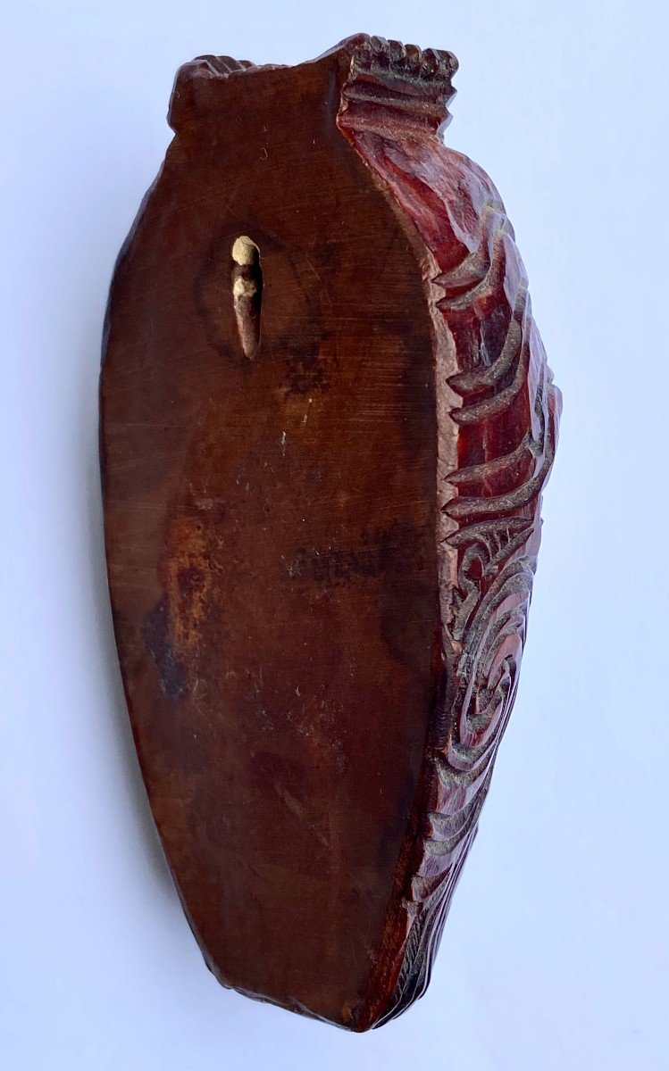 New Zealand, Maori People, 1930s/1950s, Miniature Wooden Mask "koruru Parata".-photo-5