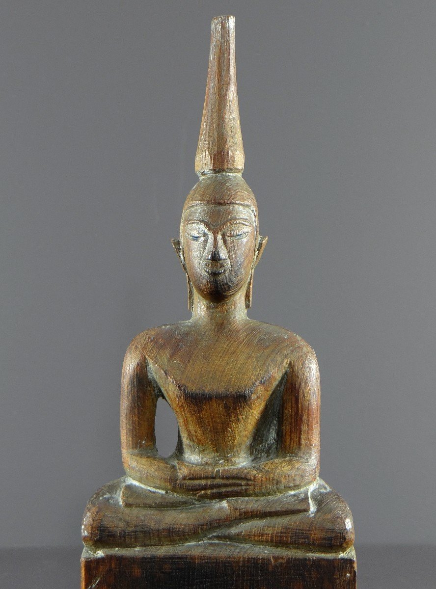 Laos, 1950s, Carved Wooden Statue Of Buddha Dhyana-mudra Position.-photo-1