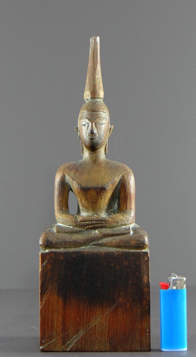 Laos, 1950s, Carved Wooden Statue Of Buddha Dhyana-mudra Position.-photo-8