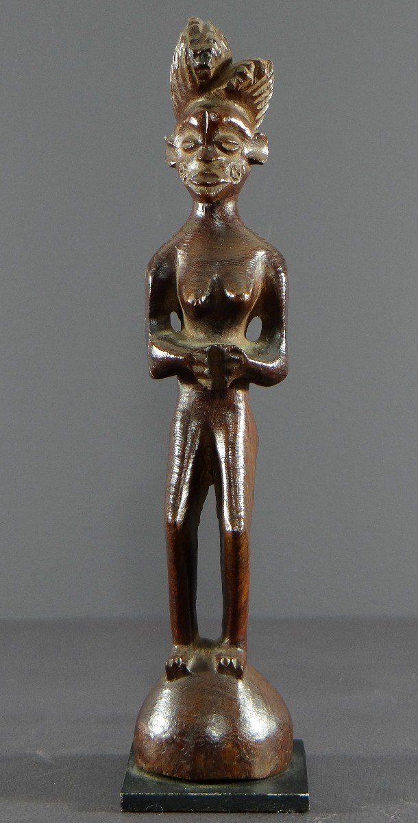 Angola, Peuple Lwena, Premier Tiers Du XXème Siècle, Statue Personnage Féminin En Bois Dur. -photo-2