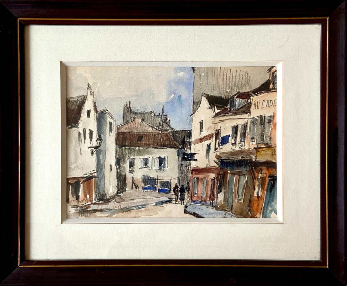 Fernand Herbo (1905-1995), Watercolor View Of Place Du Tertre In Paris Montmartre 1930s. 