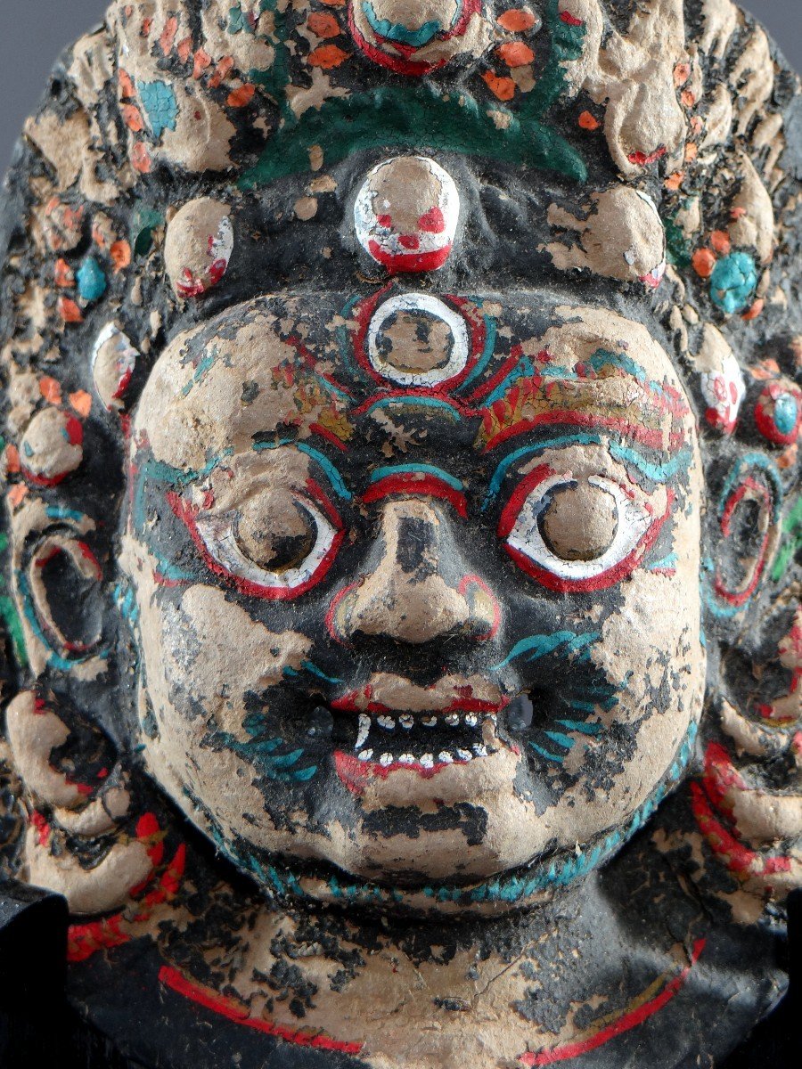 Népal, Fin Du XIXème-début Du XXème Siècle, Masque De Bhairava En Papier Mâché Peint. -photo-4