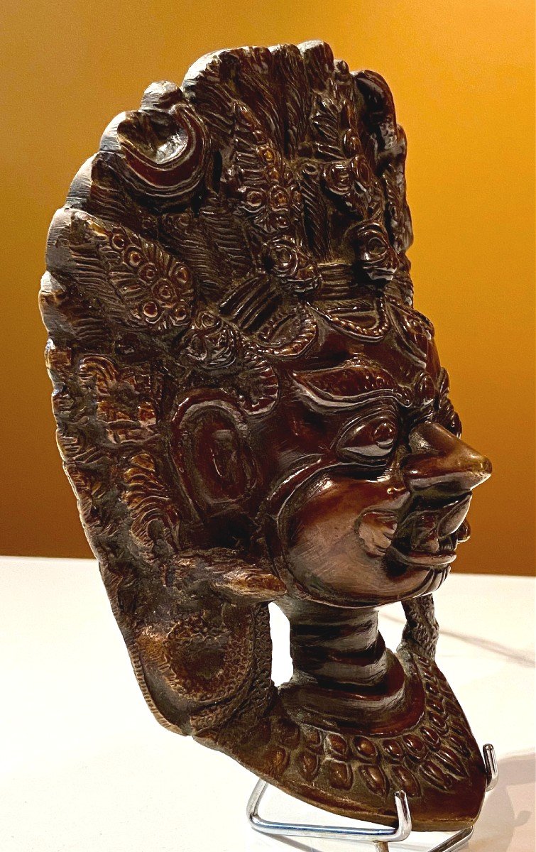 Népal, Première Moitié Du XXème Siècle, Masque En Bronze De Bhairava Dans Sa Forme Courroucée. -photo-3