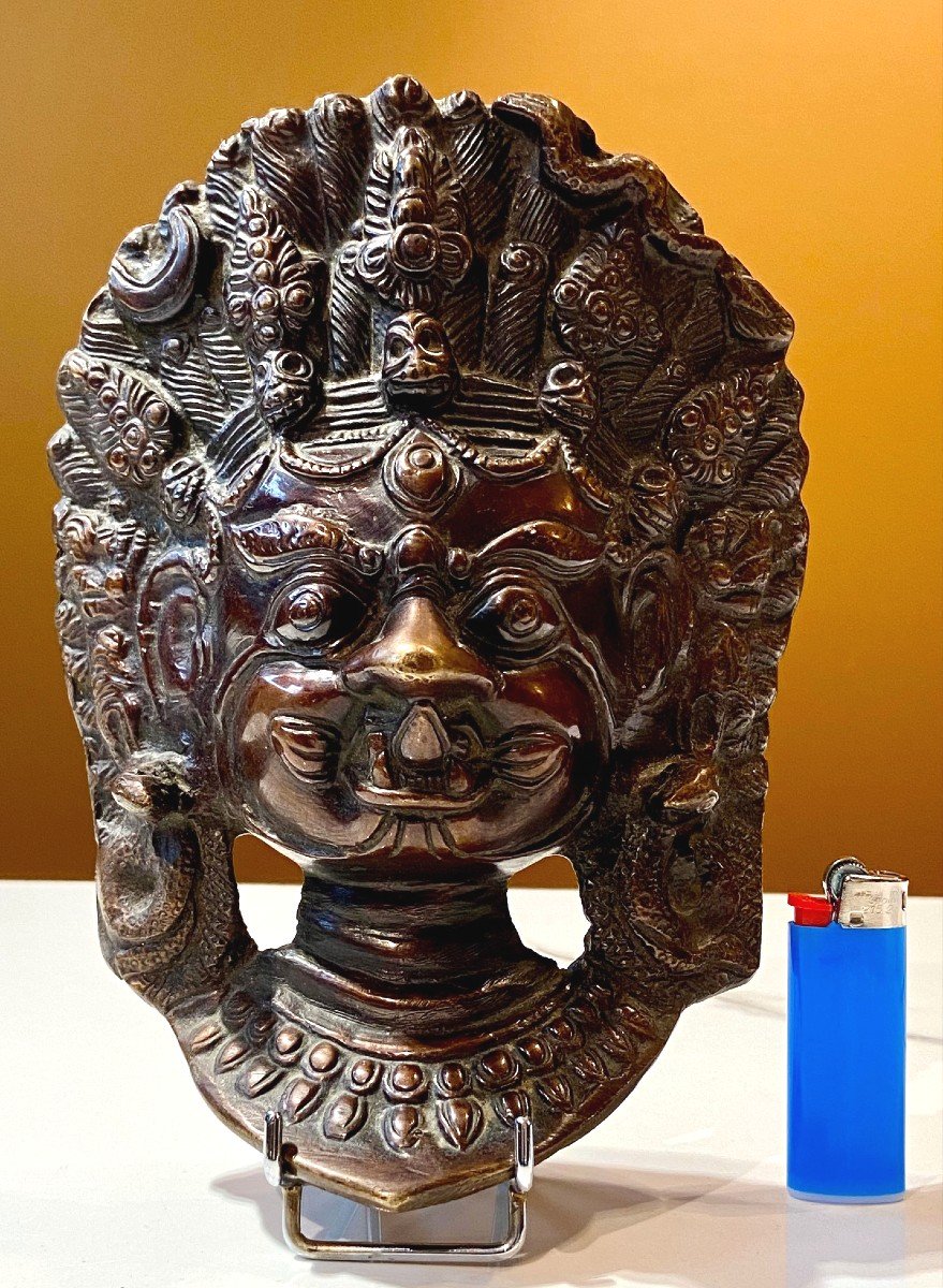 Népal, Première Moitié Du XXème Siècle, Masque En Bronze De Bhairava Dans Sa Forme Courroucée. -photo-4