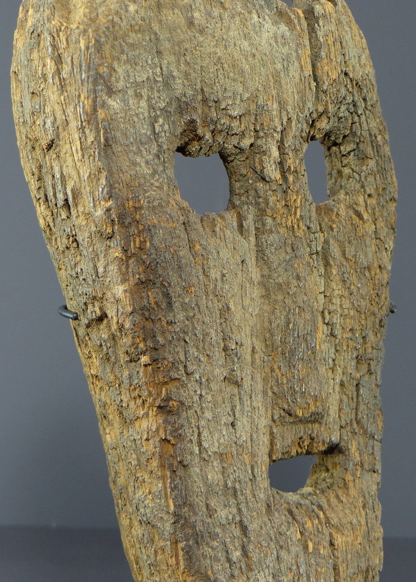 Indonesia, Island Of Timor, 19th Century, Old Anthropomorphic Mask In Very Eroded Wood. -photo-6