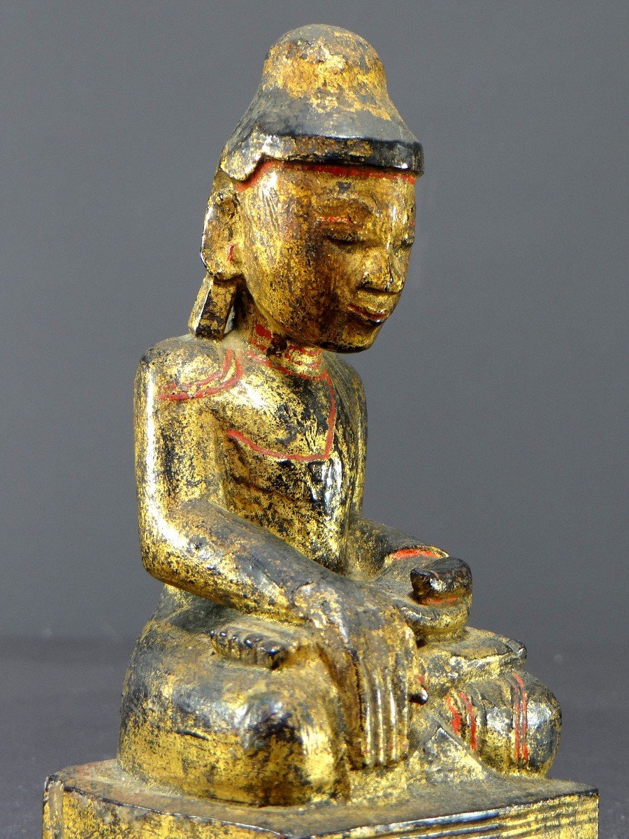 Burma, 19th Century, Mandalay Buddha In Carved And Gilded Wood On A Black Lacquer Background.-photo-3