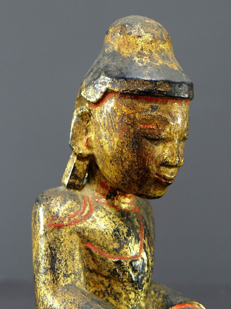 Burma, 19th Century, Mandalay Buddha In Carved And Gilded Wood On A Black Lacquer Background.-photo-4