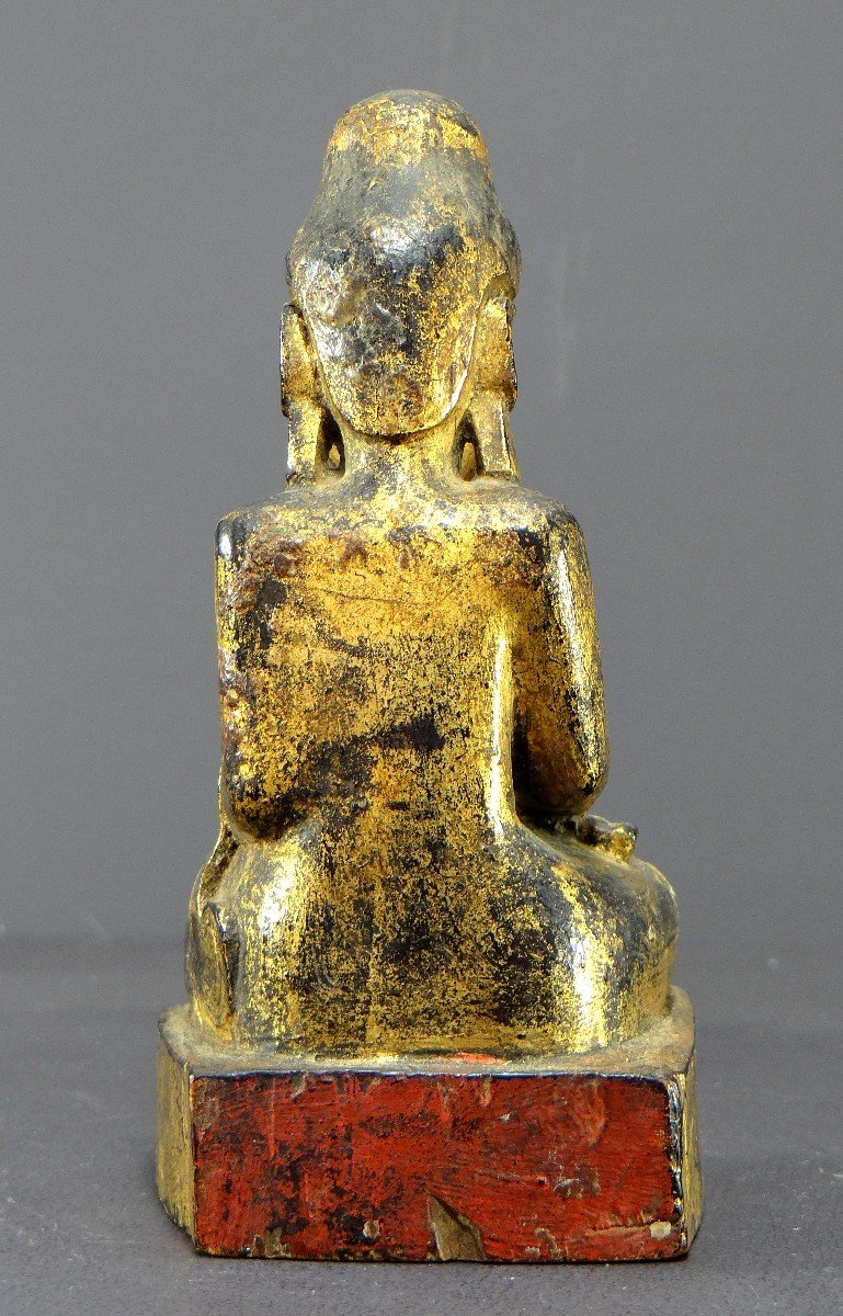 Birmanie, XIXème Siècle, Bouddha Mandalay En Bois Sculpté Et Doré Sur Fond De Laque Noire.-photo-6