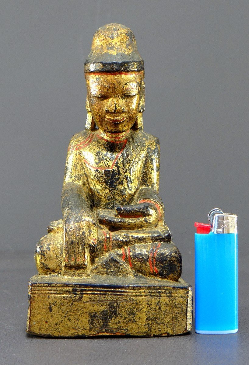 Burma, 19th Century, Mandalay Buddha In Carved And Gilded Wood On A Black Lacquer Background.-photo-8