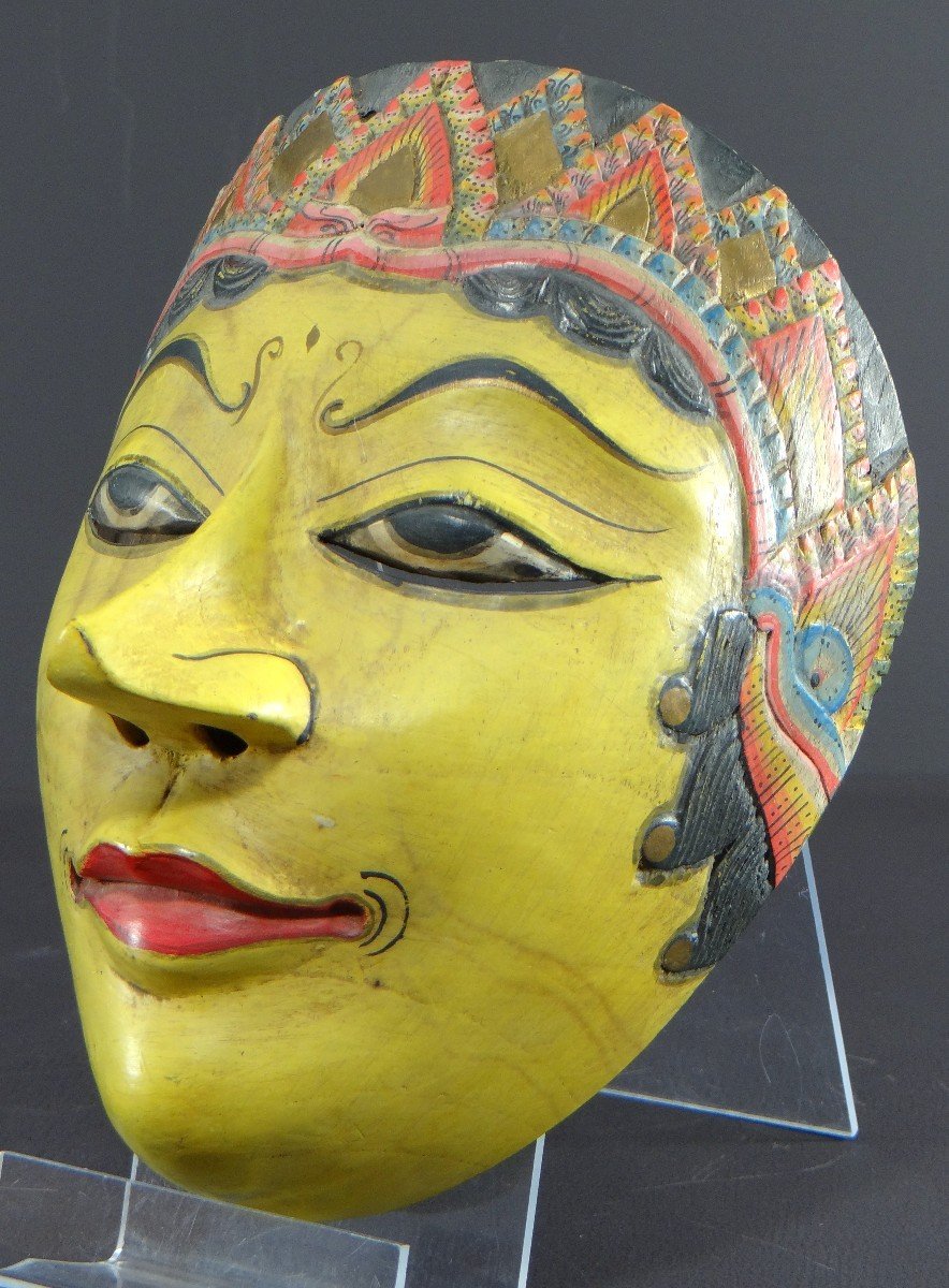 Indonésie, île De Java, Milieu Du XXème, Masque De Théâtre Wayang Topeng En Bois Polychrome. -photo-3