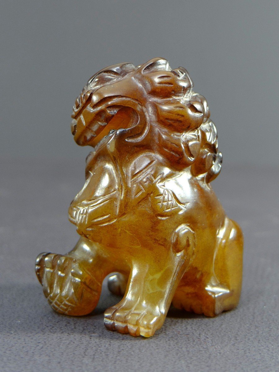 China, Mid-20th Century, Pair Of Fo Dogs In Hard Stone In The Spirit Of Agate.-photo-4