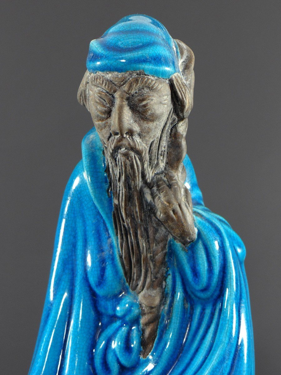 Chine, Années 1950/1960, Statue En Céramique d'Un Vieux Sage. -photo-5