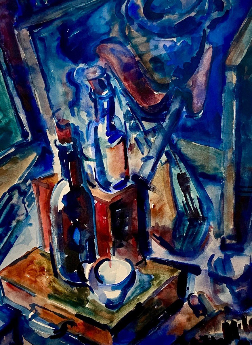 Jean Hélion (1904-1987), Watercolor From The 1970s Depicting A Still Life.  -photo-3