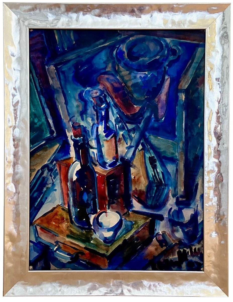 Jean Hélion (1904-1987), Watercolor From The 1970s Depicting A Still Life.  -photo-2