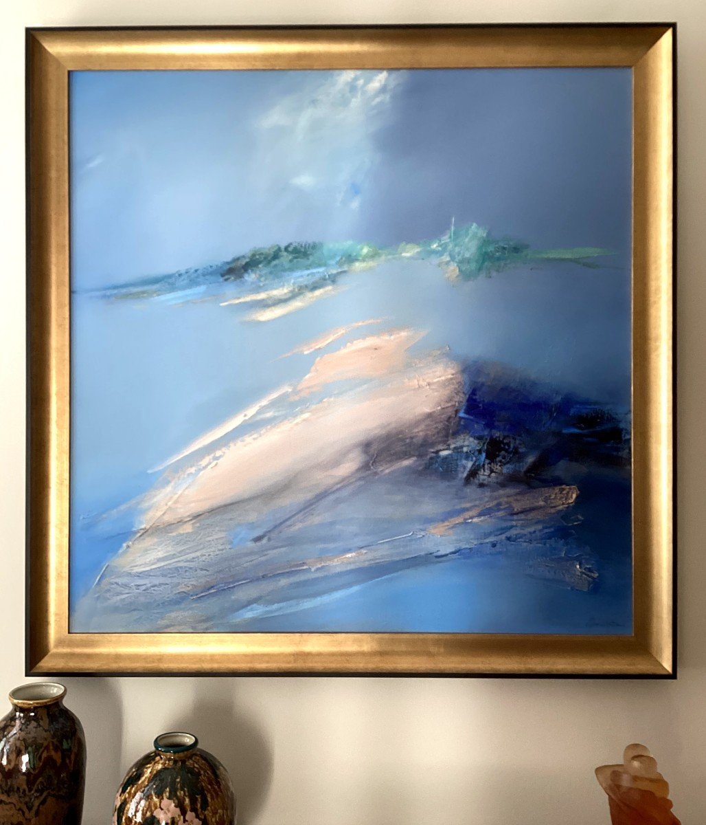 Jean-Jacques Balitran (1930-2024), Tableau Vue De Loire "bleu Céleste". -photo-2