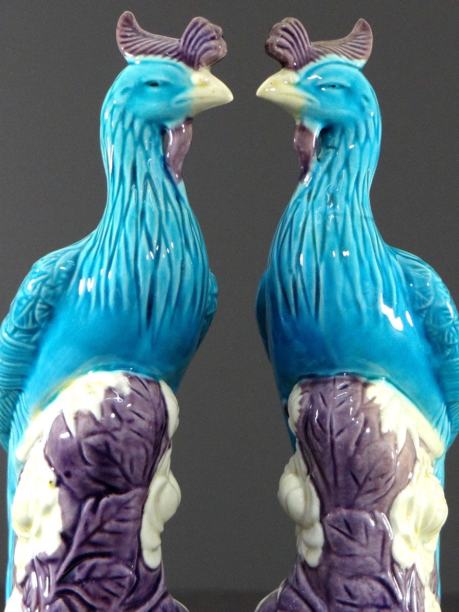 China, 1950s/1960s, Pair Of Porcelain Phoenixes In Shades Of Blue, White And Purple.-photo-3