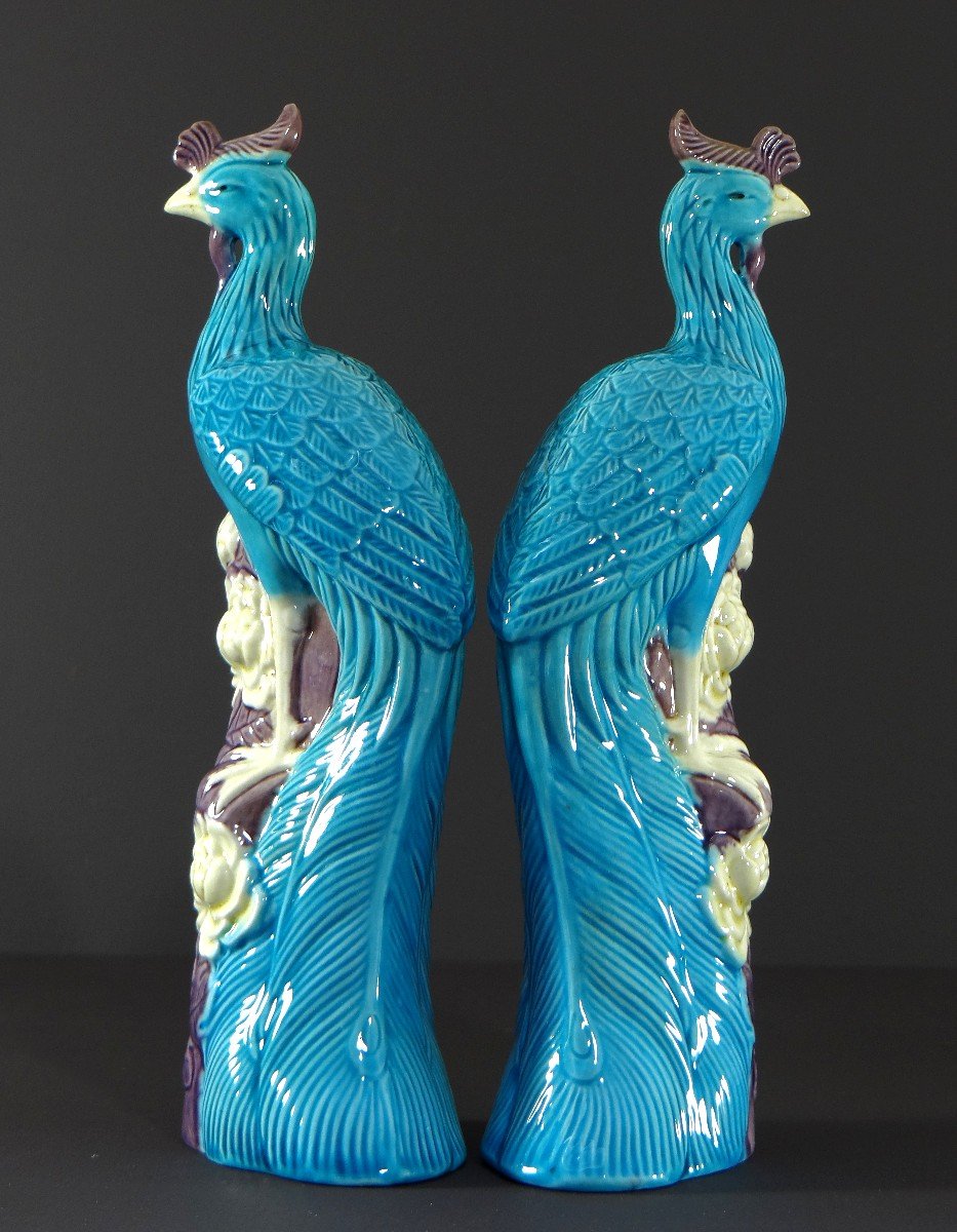 China, 1950s/1960s, Pair Of Porcelain Phoenixes In Shades Of Blue, White And Purple.-photo-2