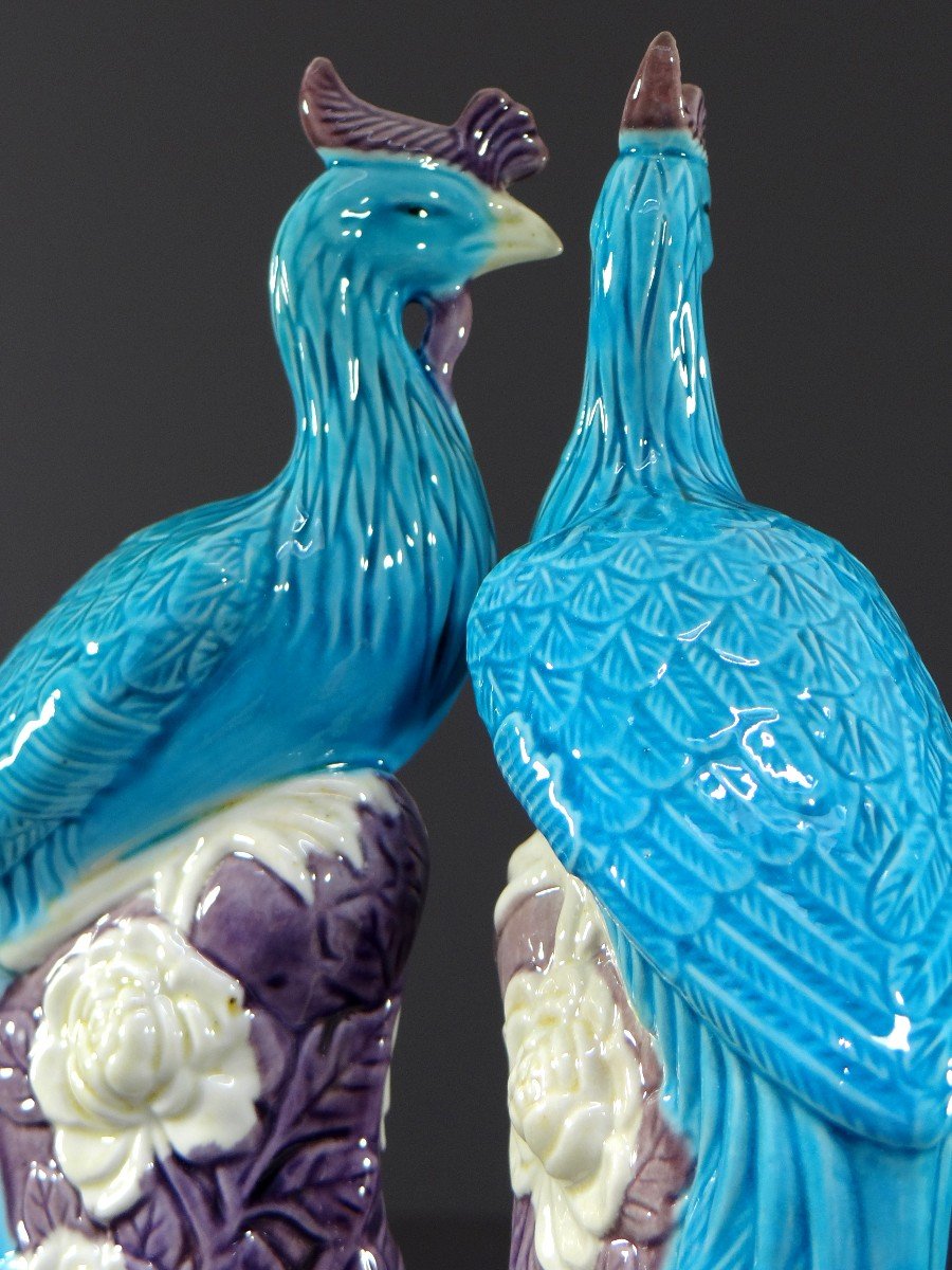 China, 1950s/1960s, Pair Of Porcelain Phoenixes In Shades Of Blue, White And Purple.-photo-3