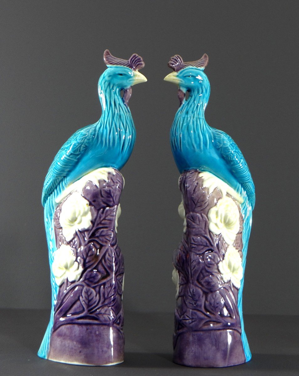 China, 1950s/1960s, Pair Of Porcelain Phoenixes In Shades Of Blue, White And Purple.-photo-5