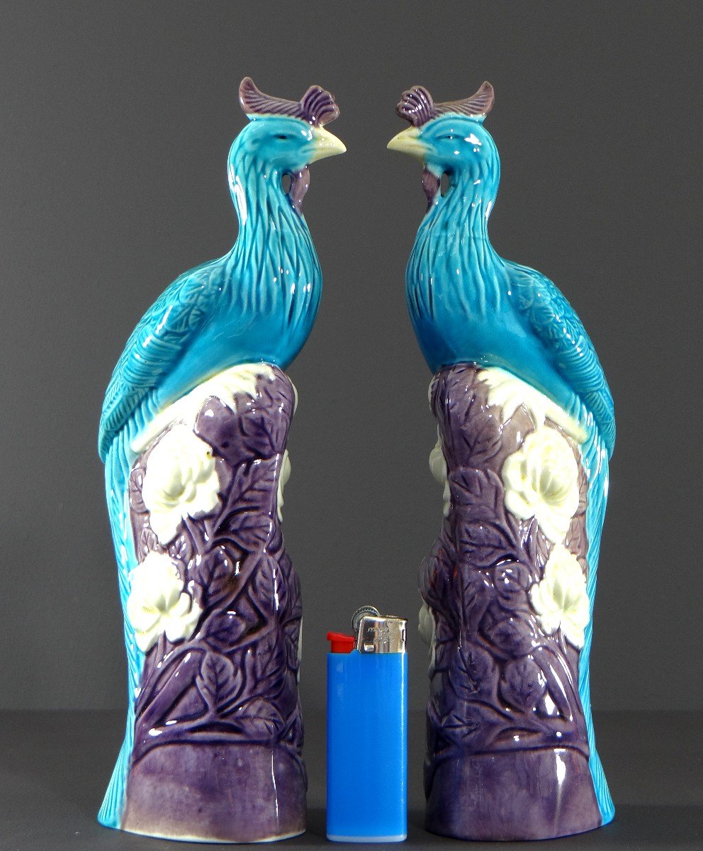 China, 1950s/1960s, Pair Of Porcelain Phoenixes In Shades Of Blue, White And Purple.-photo-7