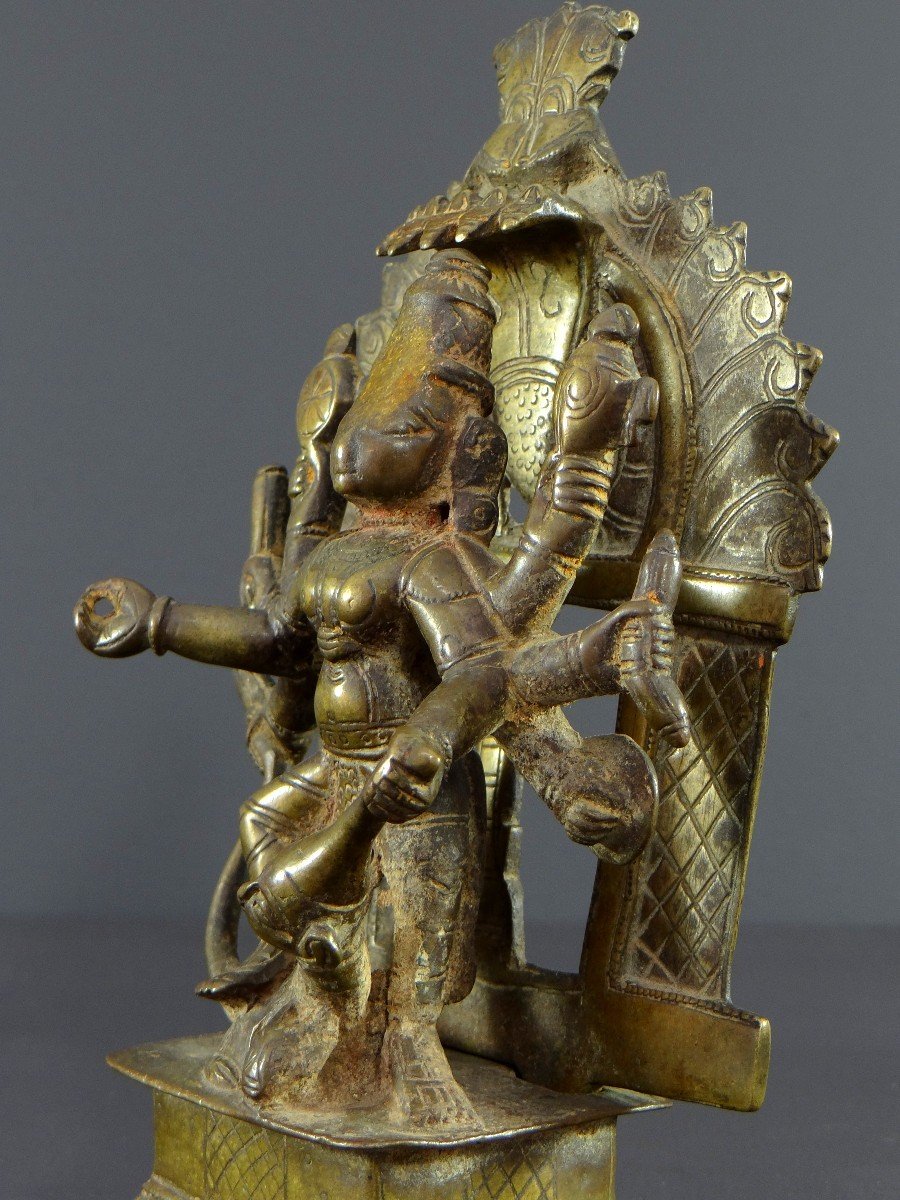 India, 17th Century Or Earlier, Bronze Group Representing The Goddess Durga.-photo-1