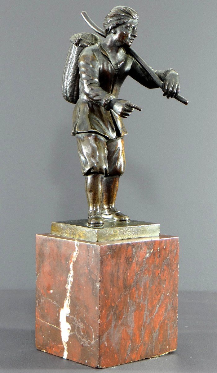 Italy, 18th Century, Bronze Statue Representing A Basket Carrier On A Marble Base.-photo-3