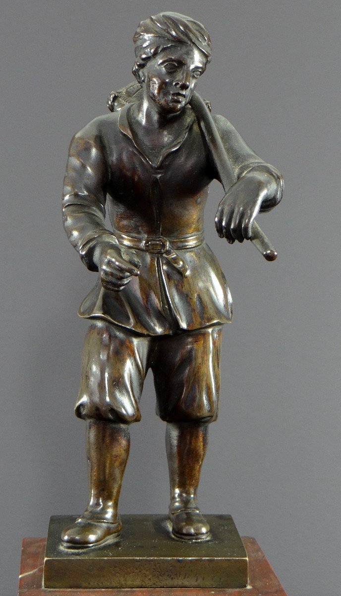 Italy, 18th Century, Bronze Statue Representing A Basket Carrier On A Marble Base.-photo-2